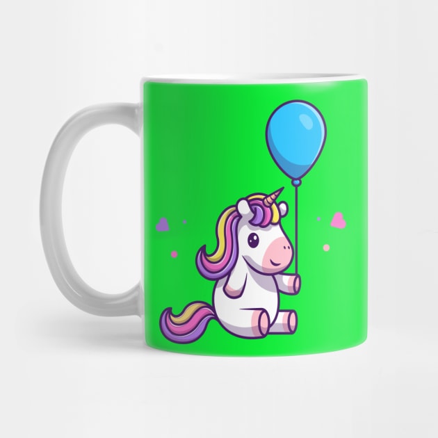 Cute Unicorn Holding Balloon Cartoon by Catalyst Labs